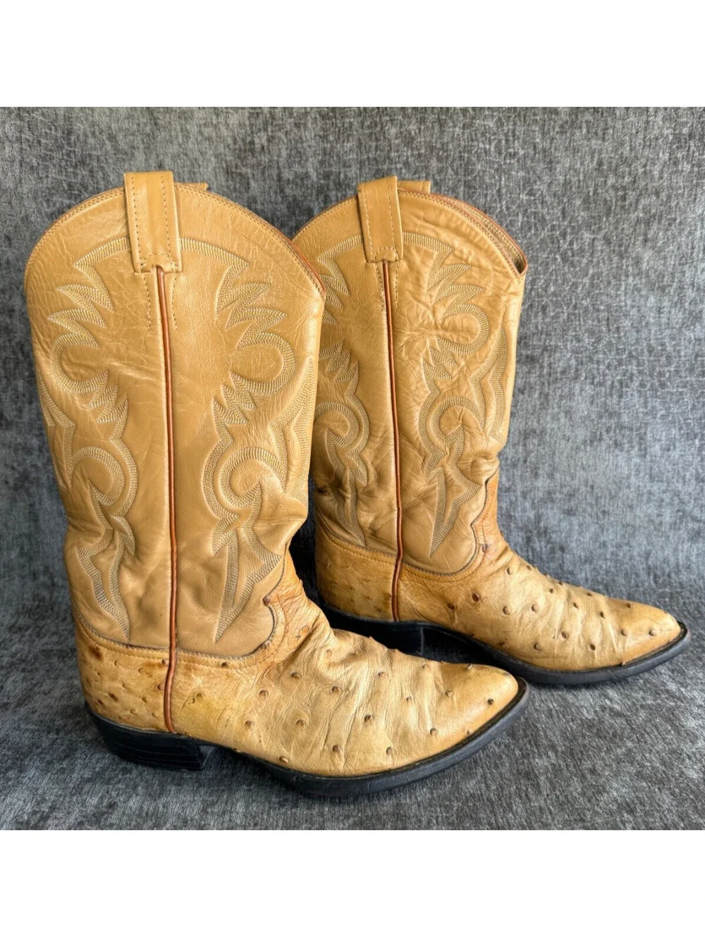 Mens Sz 7.5 Fort Walker VTG Full Quill Ostrich Cowboy Boots Tan Mens Pointed Toe